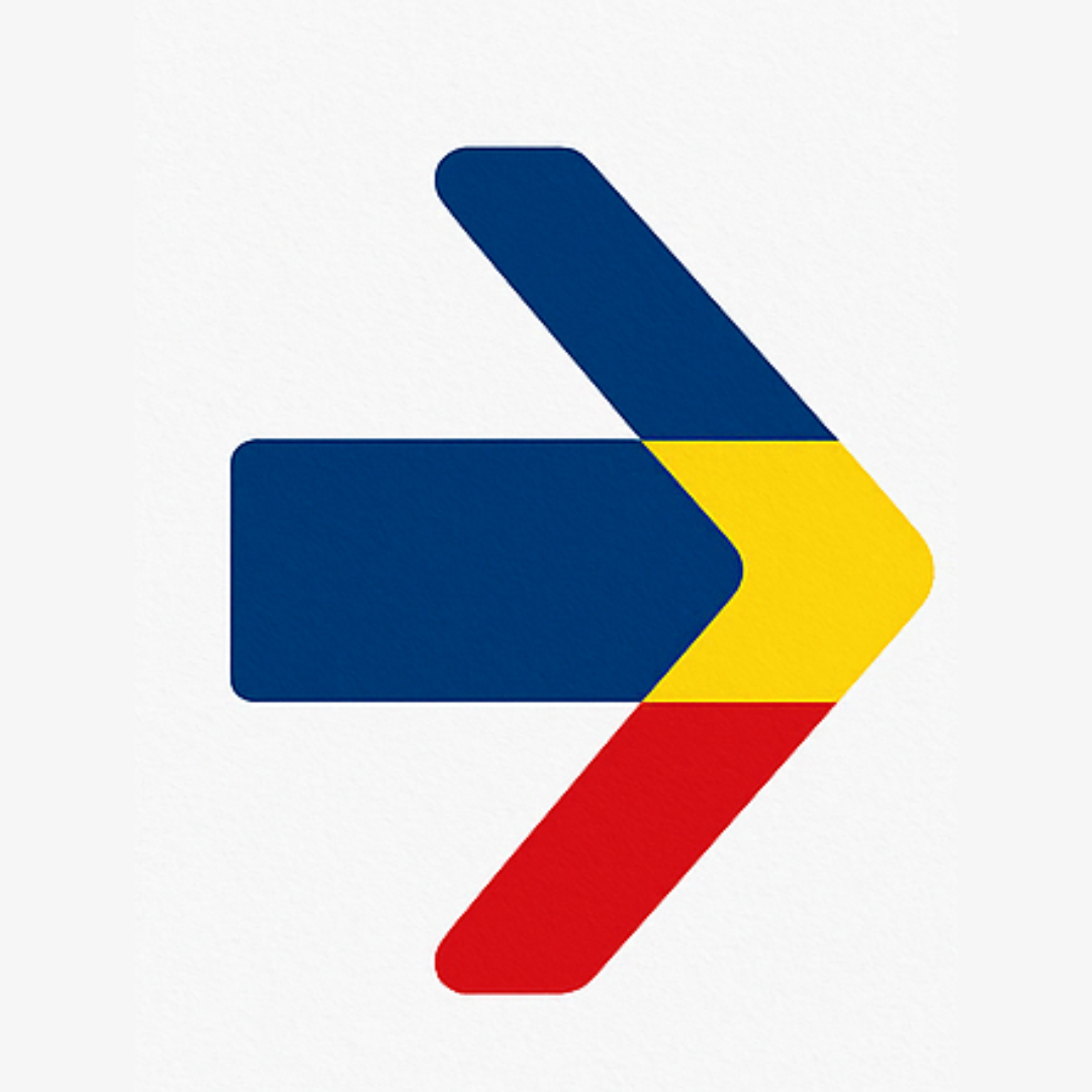 Logo de Livrare Groza con flecha moderna en colores (azul, amarillo y rojo)